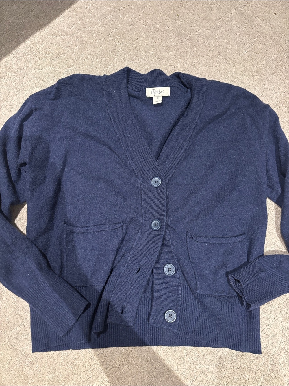 Style & Co. Dark Navy V-Neck Button Cardigan